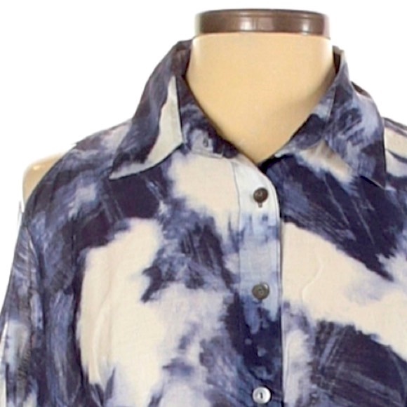 W by Worth sz P (XS/S) top blue & white tie dye long sleeve cold shoulder blouse - Picture 4 of 16